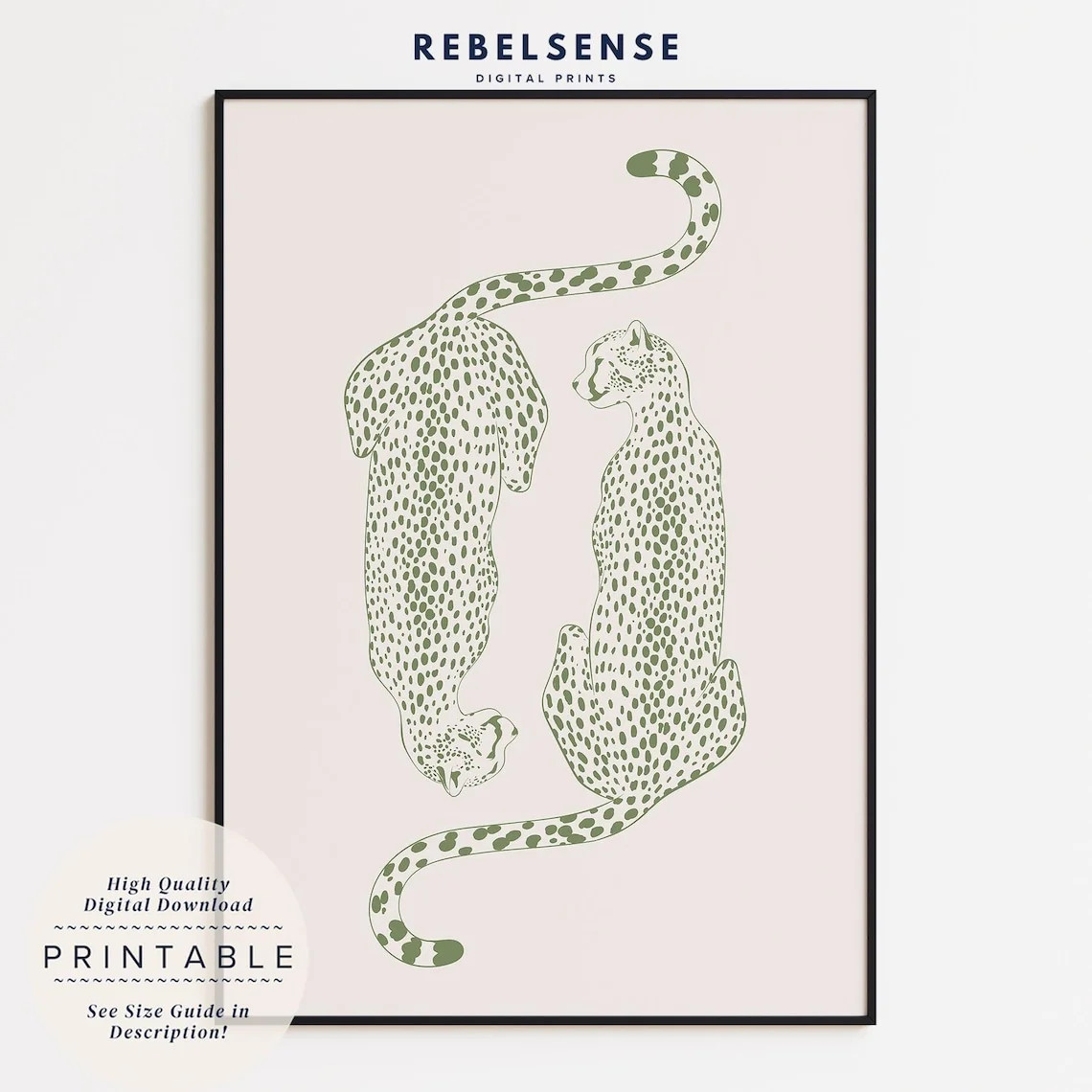 Sage Green Cheetah Wall Print, Trendy Green Wall Art, Cheetah Poster, Apartment Decor, Preppy Roo... | Walmart (US)