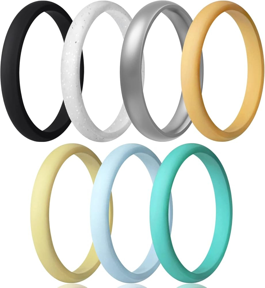 Egnaro Thin and Stackable Silicone Wedding Bands Women - 2.5mm Width - 1.8mm Thick | Amazon (US)
