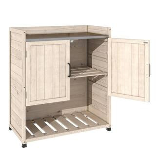 15.7 in. W x 29.5 in. D x 33.9 in. H White Wood Outdoor Storage Cabinet, Tools Storage Shed | The Home Depot