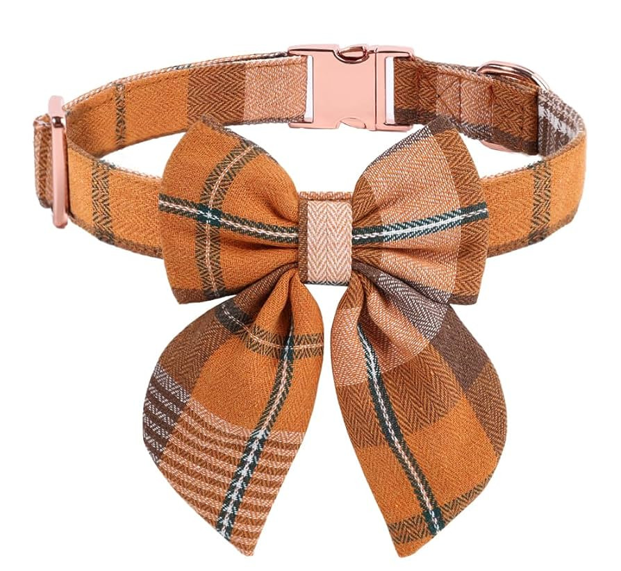 Thanksgiving Fall Dog Collar with Bowtie Adjustable Plaid Dog Collar with Metal Buckle Orange Cot... | Amazon (US)