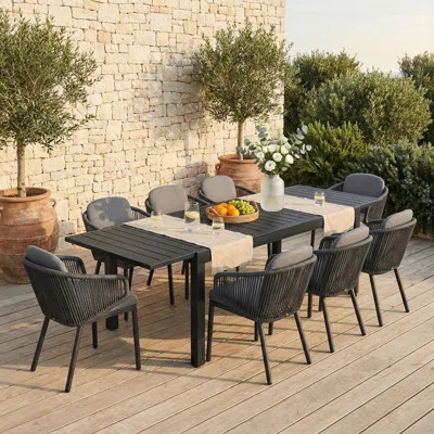 9 - Pieces Aluminum Rectangular Extendable Outdoor Patio Dining Set With Stackable Dining Chair | Wayfair North America
