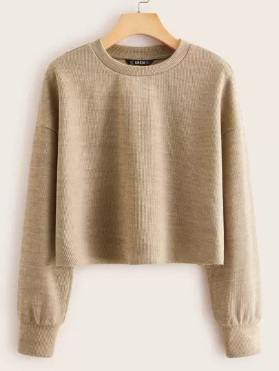 SHEIN Drop Shoulder Rib-knit Top | SHEIN