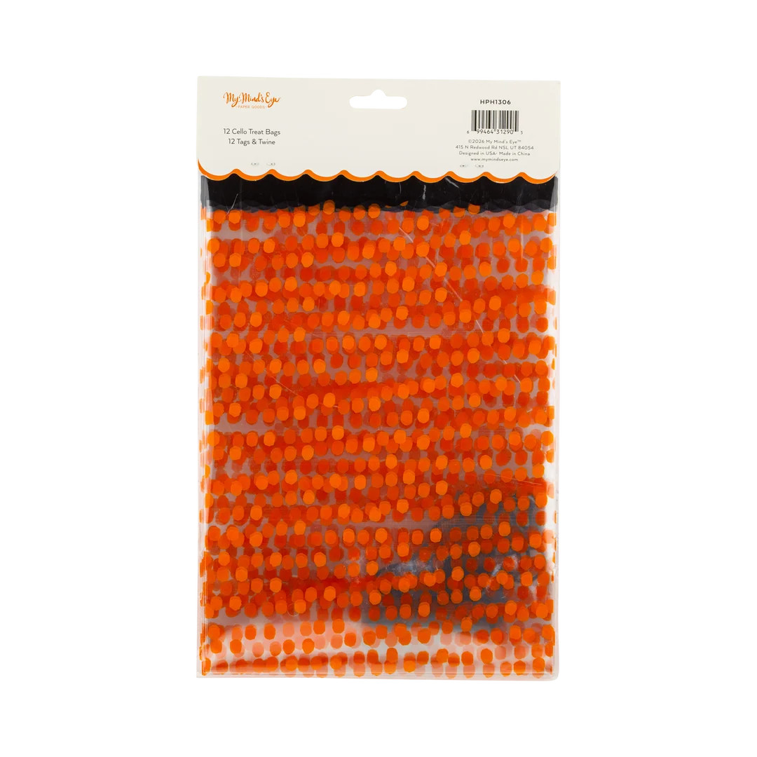 Orange Polka Dot Cello Treat Bags with Pumpkin Tags | My Mind's Eye
