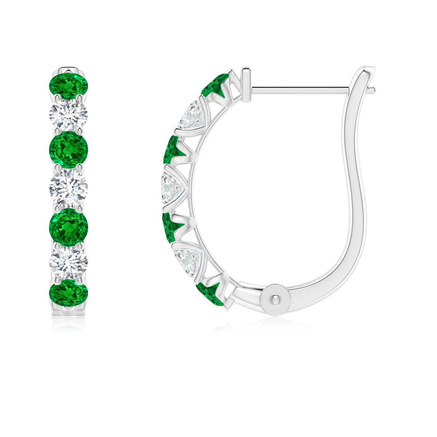 Emerald and Diamond Huggie Hoop Earrings | Angara US