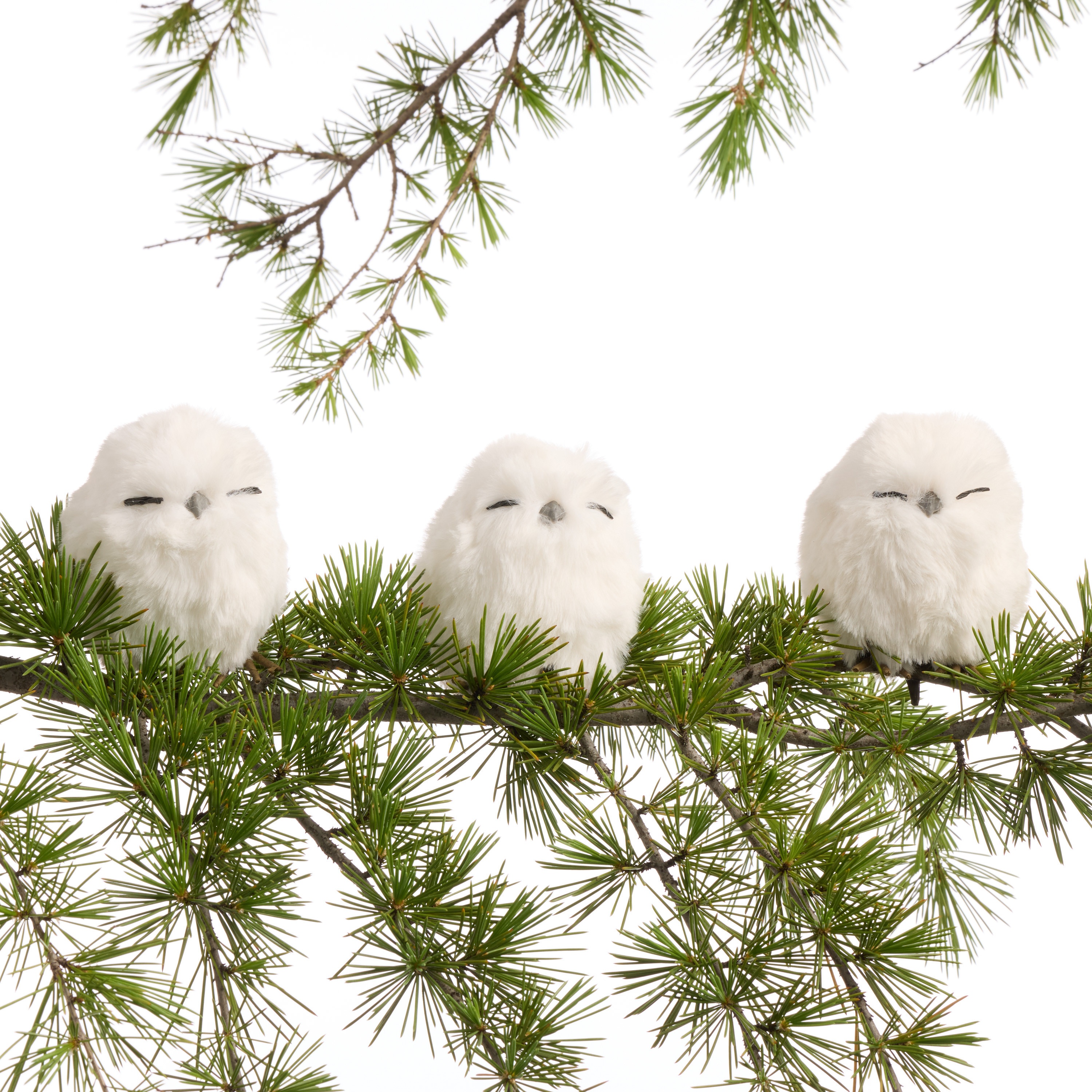 White Faux Fur Owl Clip Ornaments 3 Pack | World Market