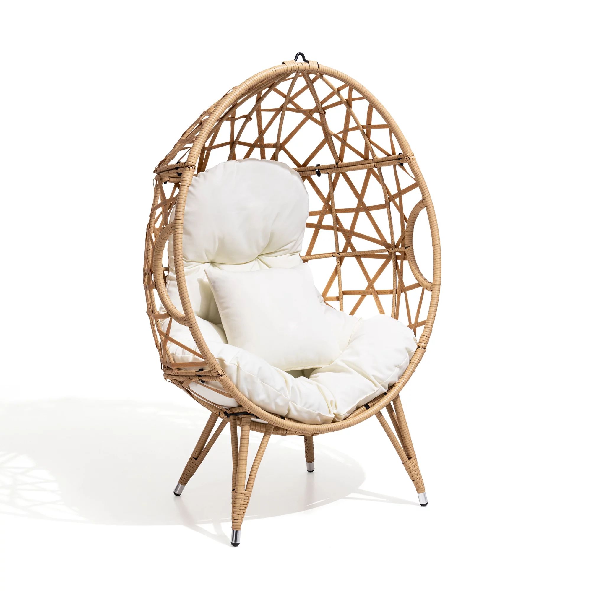 Pellebant Indoor Outdoor Wicker Egg Chair with Cushion Freestanding Oversized Patio PE Rattan Cha... | Walmart (US)