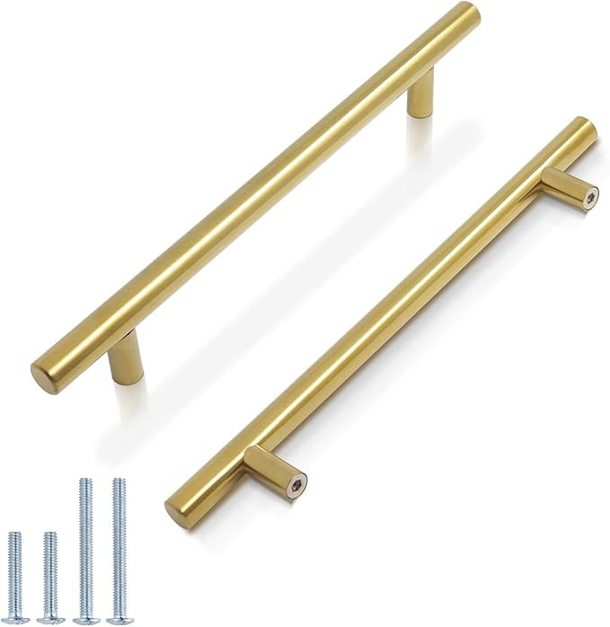 Probrico (10 Pack)6-3/10"(160mm) Hole Centers Brushed Brass Cabinet Pulls Gold Dresser Drawer Eur... | Amazon (US)