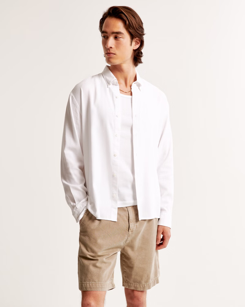 Textured Crepe Button-Up Shirt | Abercrombie & Fitch (US)