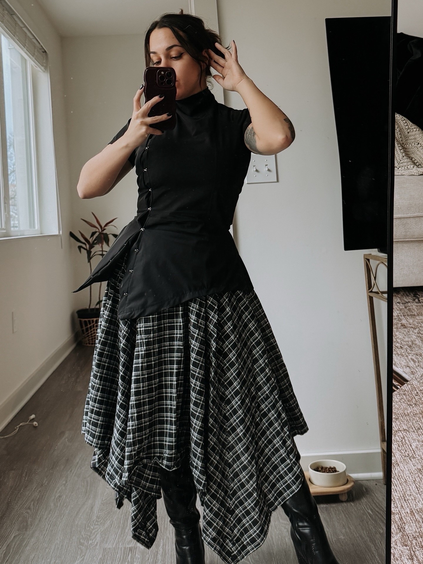 throwing a little fit just because 🙃 there’s something about a plaid skirt paired with boots and an asymmetrical top 🔥 

alternative fashion, goth goth, soft goth, fall outfit inspo, dark feminine energy

#LTKootd #LTKPetite