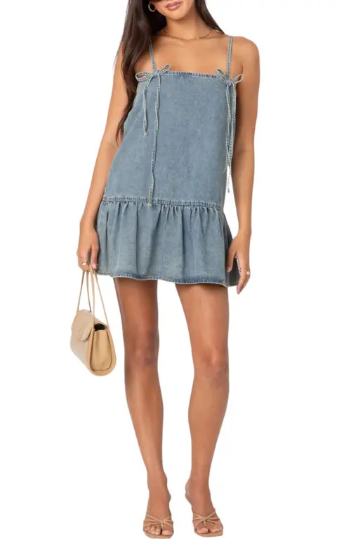 EDIKTED Dylan Denim Shift Minidress in Blue-Washed at Nordstrom, Size Large | Nordstrom