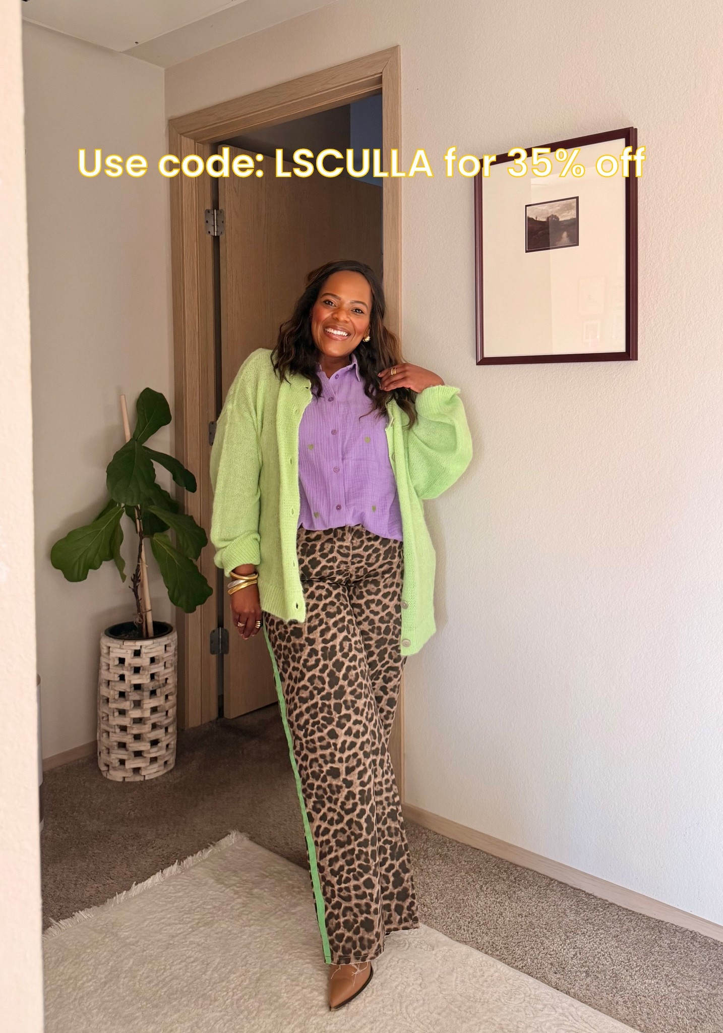 Obsessed with this look from Ulla Popken!! Wearing a size 14 in leopard jeans and 12/14 in lavender top and lime green cardigan 💚🐆

#LTKootd #LTKPlusSize #LTKgrwm
