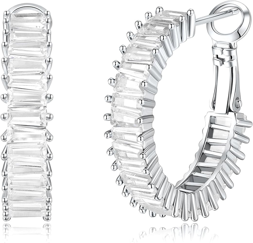 Trendy 14K Gold Plated Hoop Earrings for Women, Chunky Gold/Silver Earrings for Women Cubic Zirco... | Amazon (US)