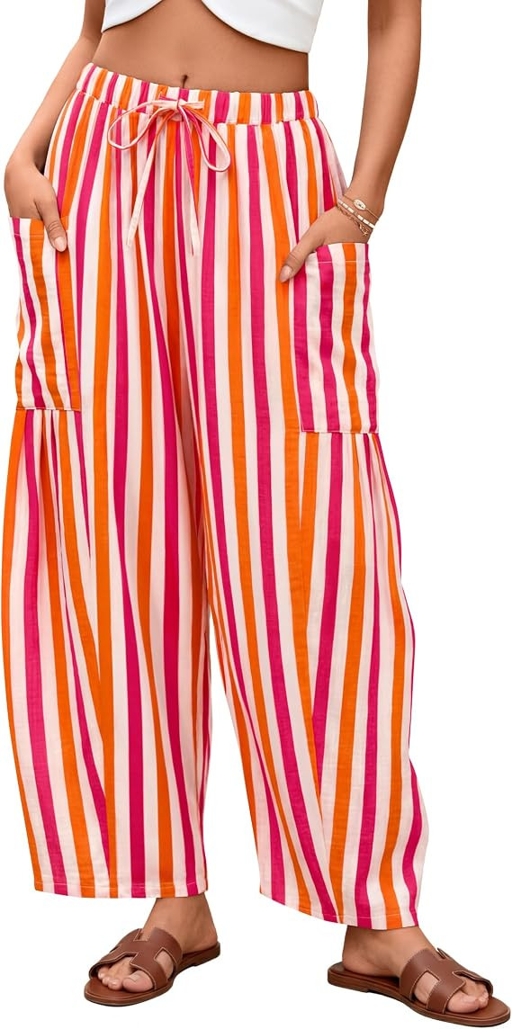ZESICA Women’s Summer Wide Leg Palazzo Harem Pants 2026 Boho Loose Flowy Beach Pant Casual Barr... | Amazon (US)