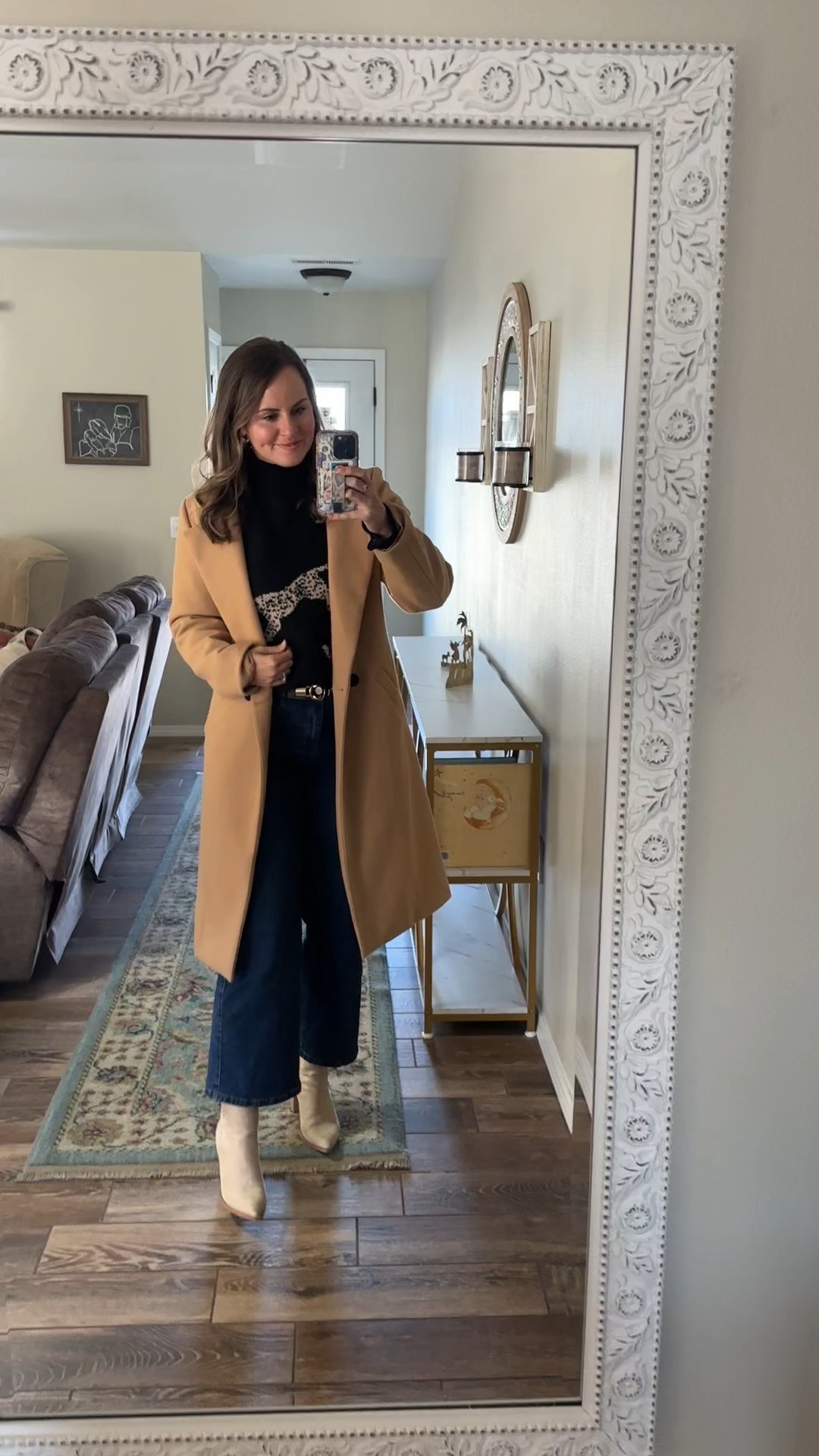 What I wore to church as a mom of three! My jacket is on sale for cyber Monday! Love this leopard sweater, nice outerwear coat, Amazon high waisted jeans, and ankle boots! 

Amazon fashion finds, winter outfit ideas, holiday style, casual mama style

#LTKCyberWeek #LTKdayinmylife #LTKFindsUnder50