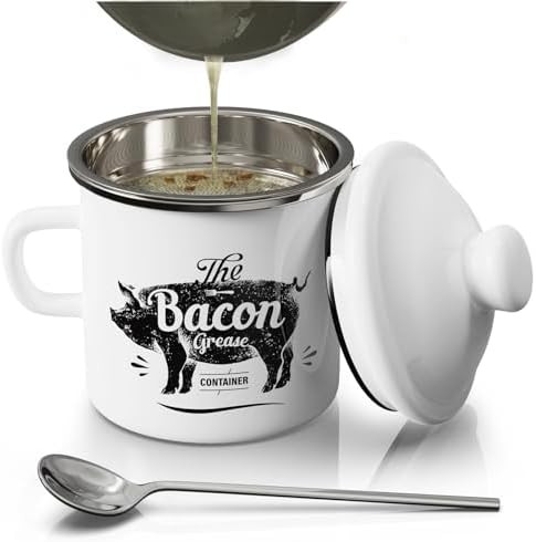 PGYARD Mini Bacon Grease Container With Strainer - 15OZ Enamel Grease Saver, Farmhouse Bacon Grea... | Amazon (US)
