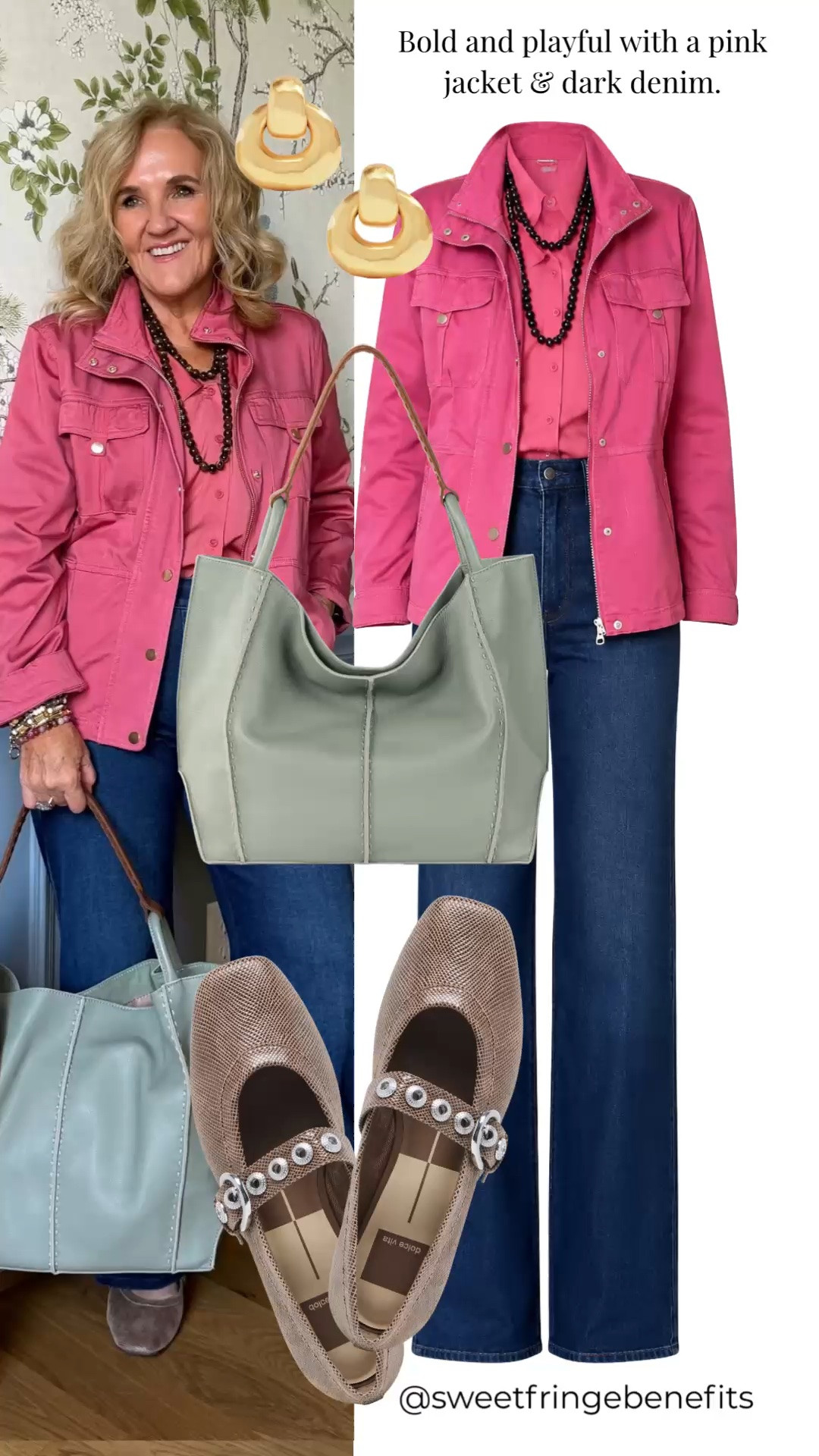 This bold pink jacket adds the perfect pop of color to dark denim. I love how the structured jacket and wide-leg jeans create an easy, polished look with a playful touch.

💡 LTK MADE EASY
❤️ Heart = Support my posts!
🔖 Save = Get sale & restock alerts
📋 Lists = Keep favorites organized
📲 Share = Send lists and products to a friend. Hello, Christmas List!
💬 Comment = Ask me anything about what I'm wearing.:-)

#LTKootd #LTKTravel #LTKOver40
