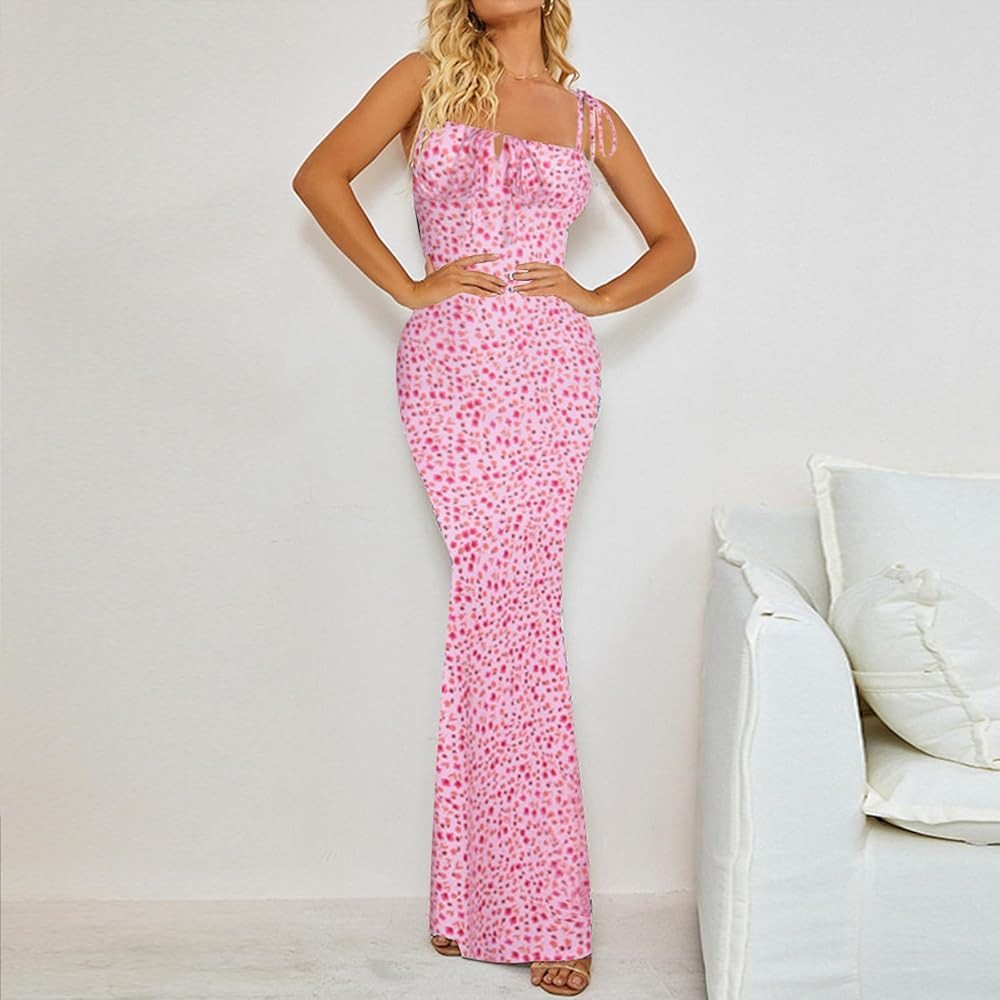 Women Floral Printed Spaghetti Strap Maxi Dress Long Dress Backless Tie Shoulder Mermaid Dress | Amazon (US)