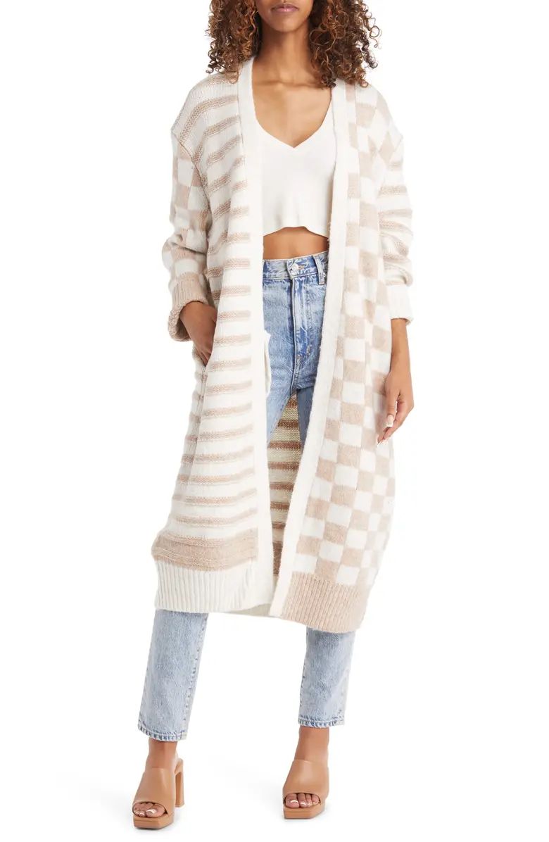 Checkerboard & Stripe Long Cardigan | Nordstrom