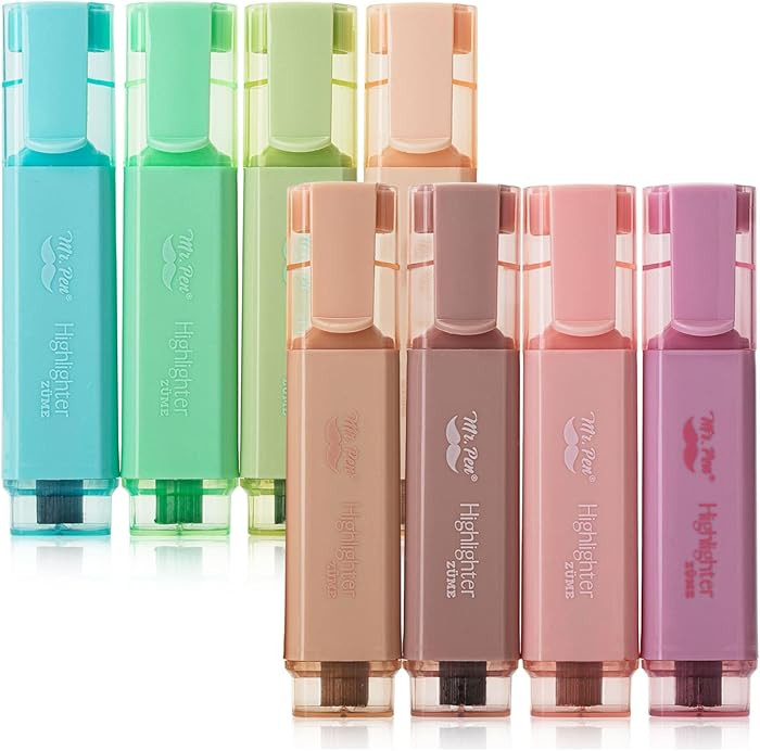 Mr. Pen- Highlighter 8 Pack, Vintage Colors, Chisel Tip Aesthetic Highlighters for School, No Ble... | Amazon (US)
