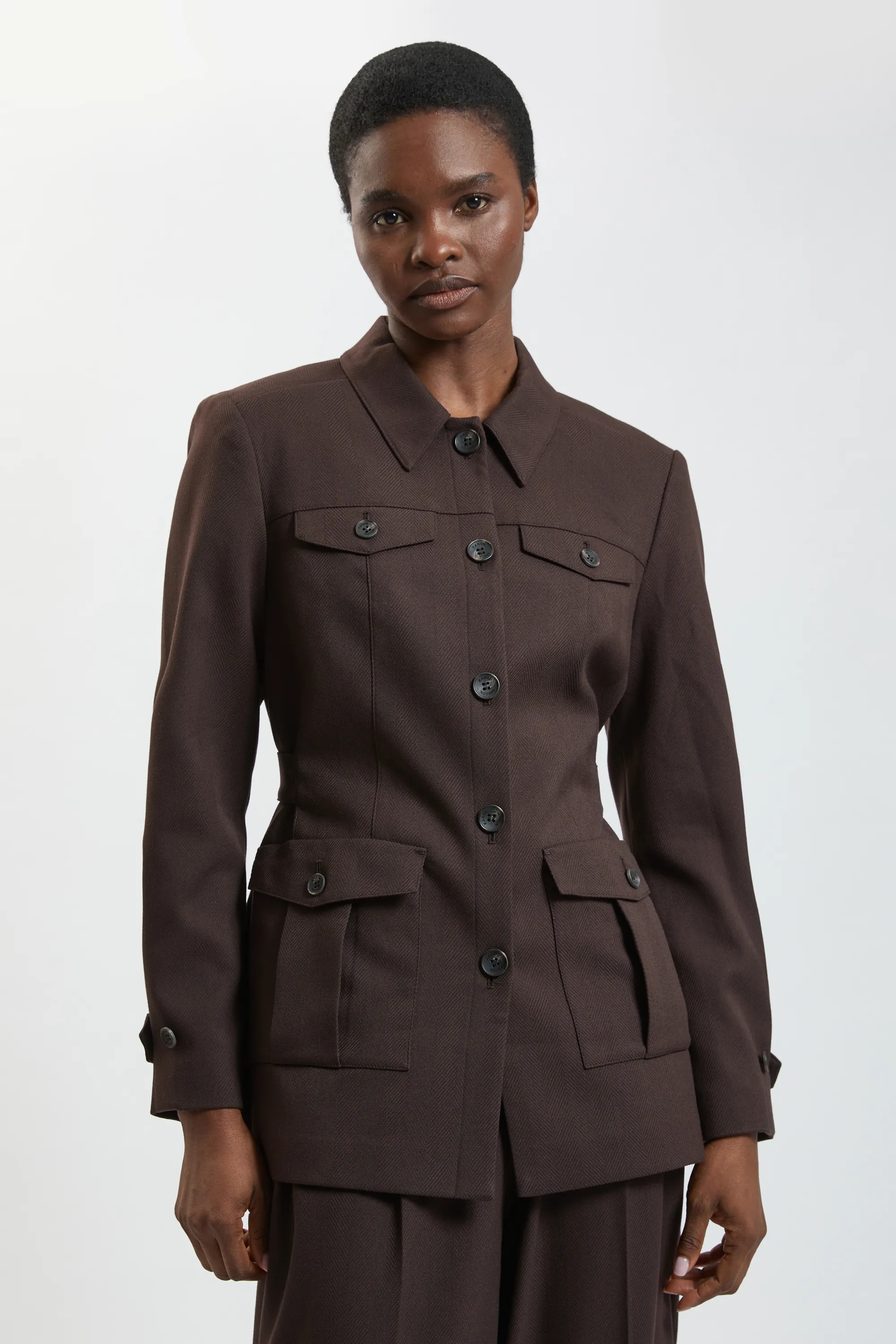 Herringbone Texture Utility Jacket | Karen Millen