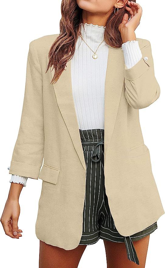 ANRABESS Women's Casual Blazers Open Front Long Sleeve Lapel Pockets Office Jackets Blazer Work S... | Amazon (US)