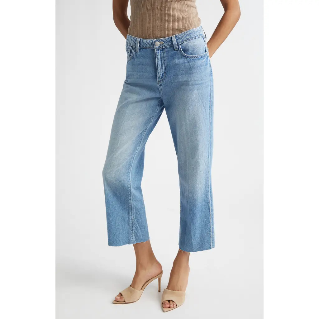 L'AGENCE Wanda High Waist Raw Hem Crop Wide Leg Jeans in Anaheim at Nordstrom, Size 29 | Nordstrom