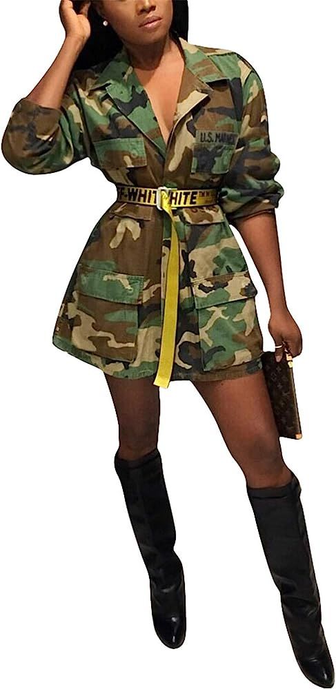 Womens Street Fashion Plus Size Military Camouflage Printed BF Coat Safari Jacket Overcoats | Amazon (US)