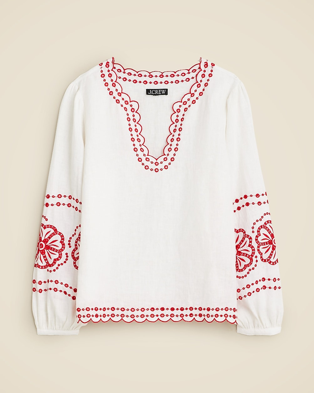 Bungalow embroidered top in linen | J. Crew US