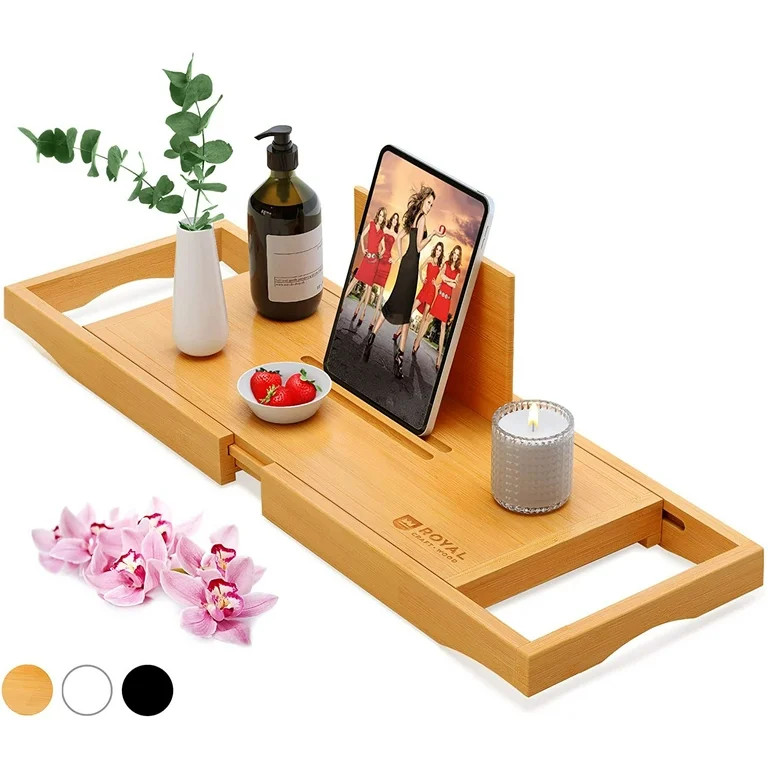 ROYAL CRAFT WOOD Luxury Bathtub Tray Caddy - Bamboo Adjustable Bath Tub Table Caddy for Bathroom,... | Walmart (US)