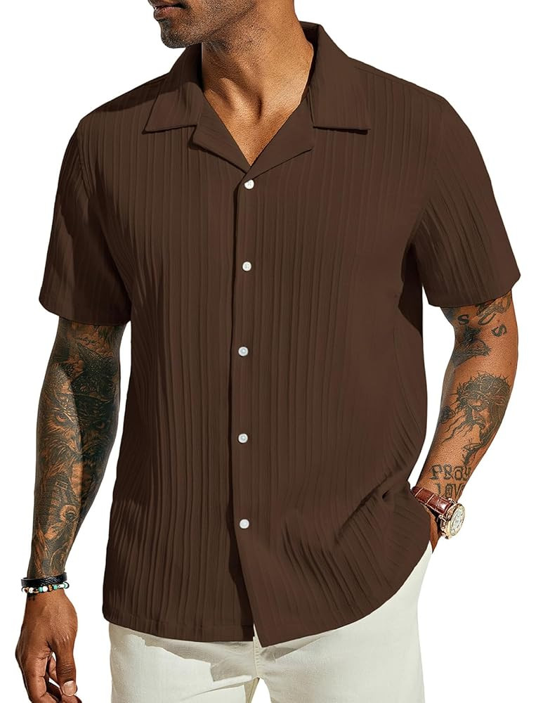 PJ PAUL JONES Men's Casual Button Down Shirts - Short Sleeve Summer Textured Beach Wrinkle-Free S... | Amazon (US)