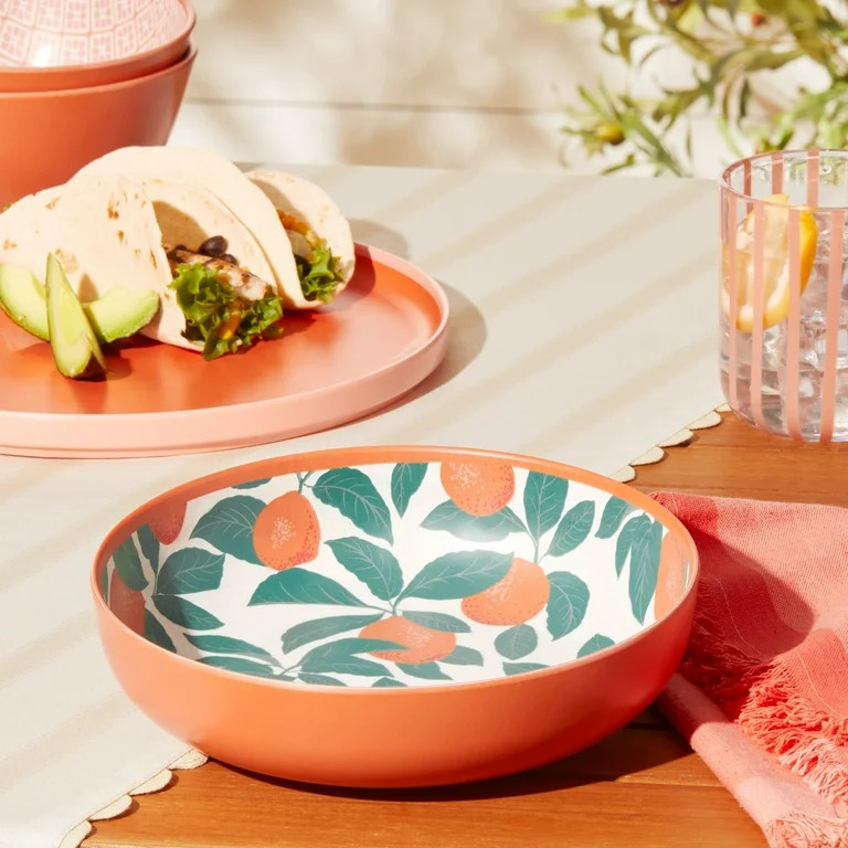 Mainstays by Becky G. & Alejandra Bamboo Melamine Dinner Bowl, Orange & Green | Walmart (US)