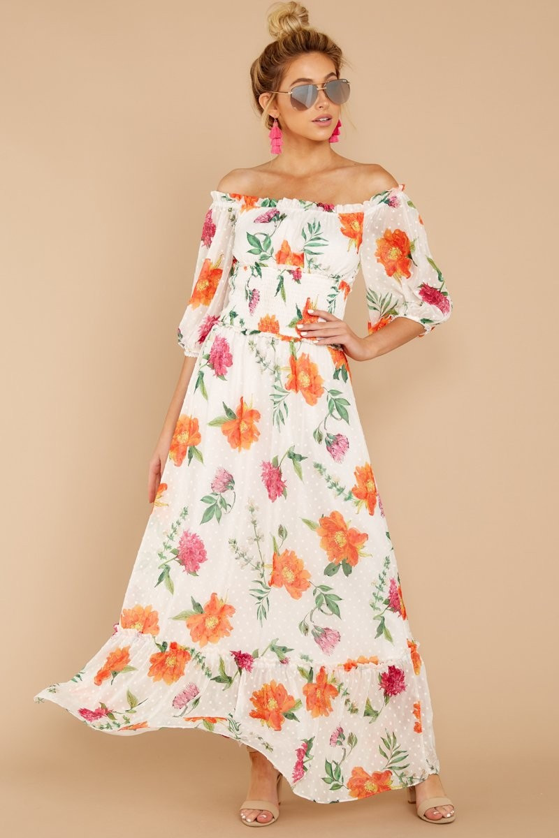 Growing Splendor White Floral Print Maxi Dress | Red Dress 