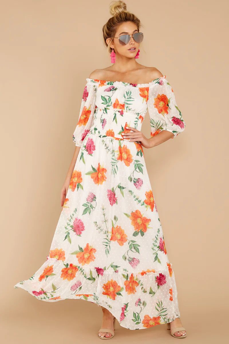 Growing Splendor White Floral Print Maxi Dress | Red Dress 