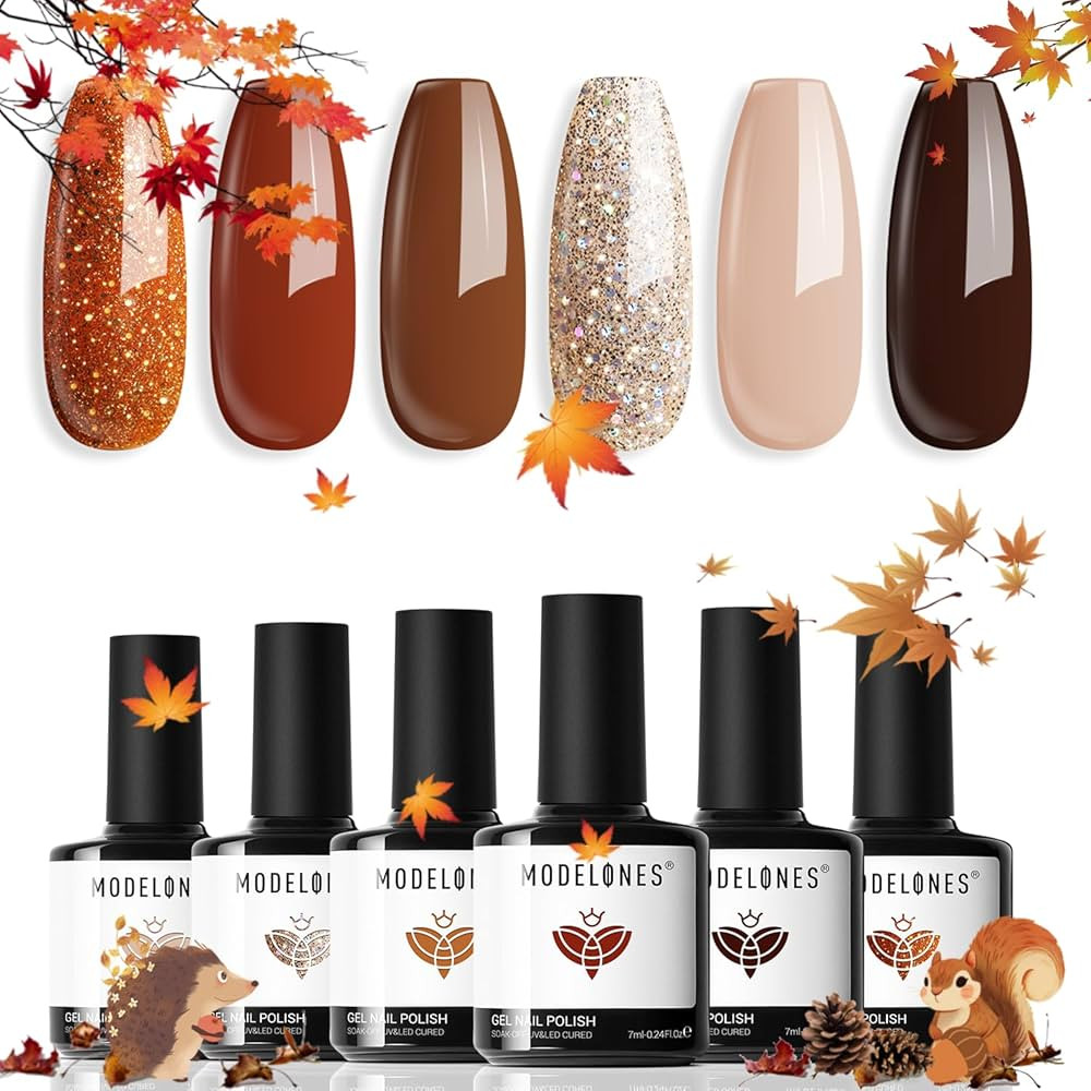 modelones Fall Gel Nail Polish Set, 6 Colors 2025 Neutral Nude Brown Gel Polish Maroon Caramel Bu... | Amazon (US)
