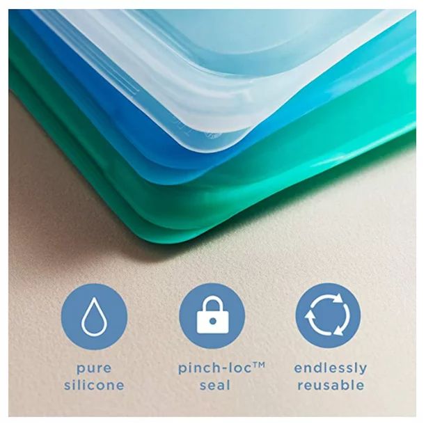 Stasher Reusable Silicone Bag Starter Kit, Aqua, 4 Pack | Walmart (US)
