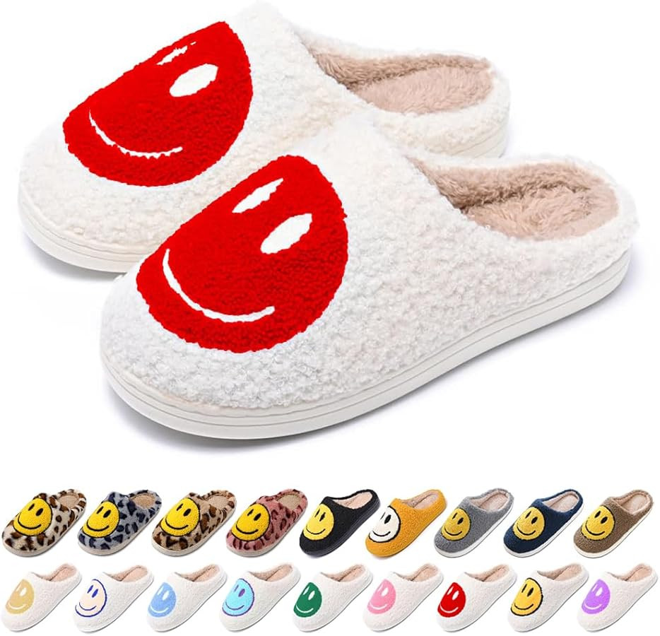 AIMINUO Women's Men's Retro Preppy Happy Face Slippers Comfy Warm Plush Slip-On House Slipper for... | Amazon (US)