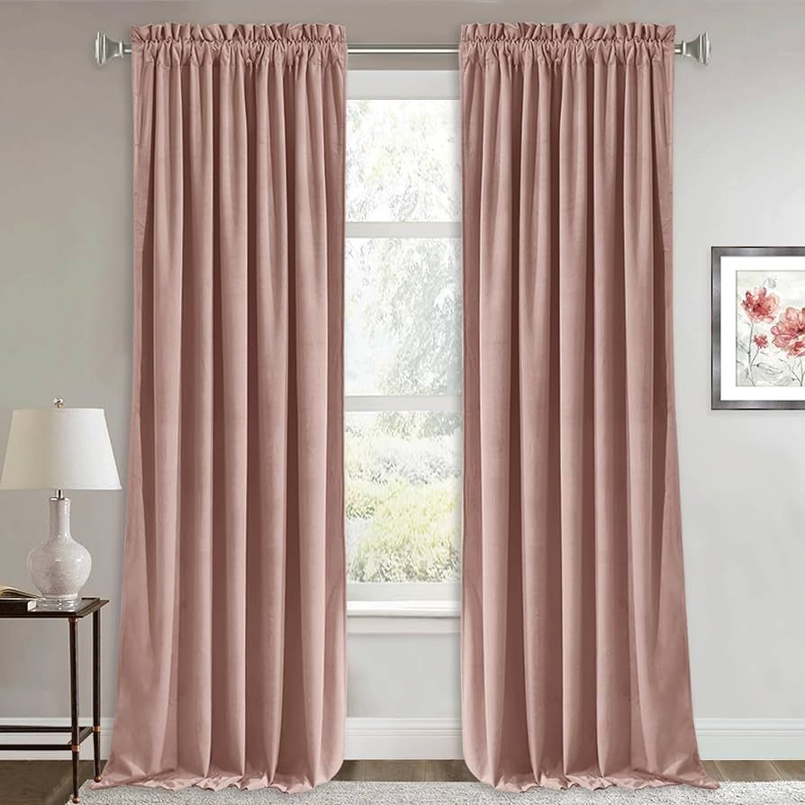 RYB HOME Dusty Pink Velvet Curtains for Nursery - Cute Luxury Window Decor Super Soft Rod Pocket ... | Amazon (US)