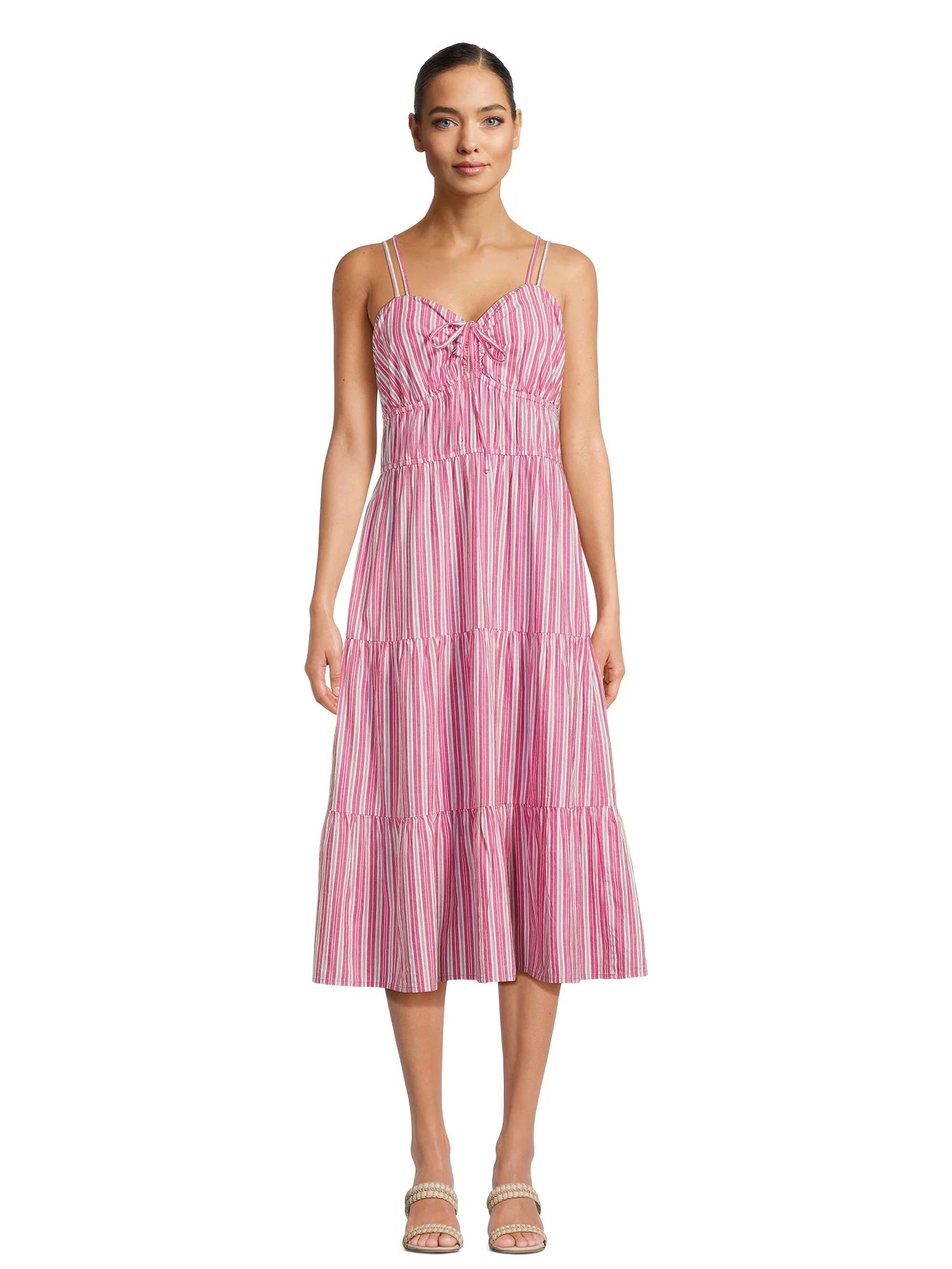 Time and Tru Women's Tiered Cross Back Dress, Sizes XS-XXXL | Walmart (US)