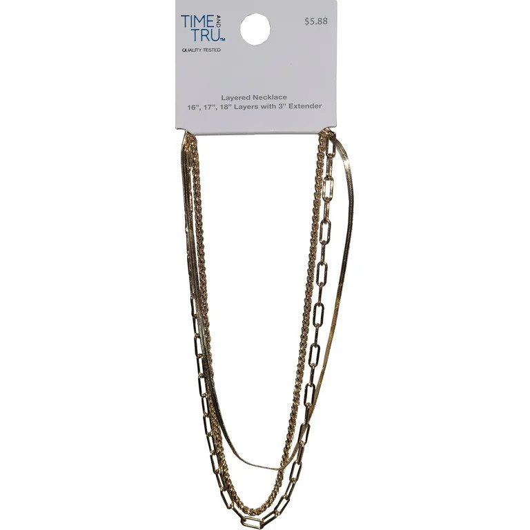 Time and Tru Women's Imitaton Gold Layereing Necklace. Layers Are 16", 17", and 18". | Walmart (US)