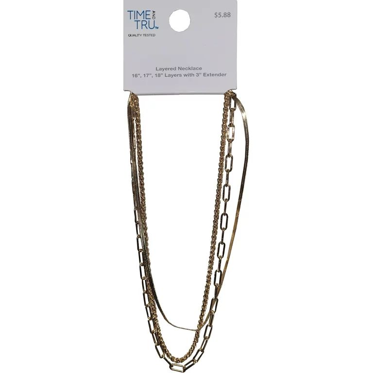 Time and Tru Women's Imitaton Gold Layereing Necklace. Layers Are 16", 17", and 18". | Walmart (US)