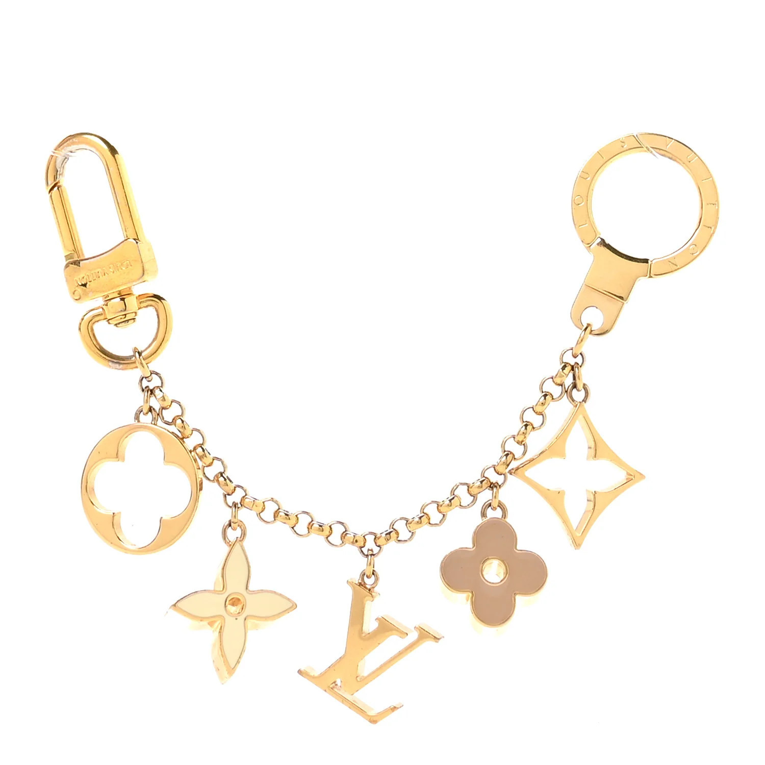 Louis Vuitton Brass Enamel Fleur De Monogram Bag Charm Chain Gold | FASHIONPHILE (US)