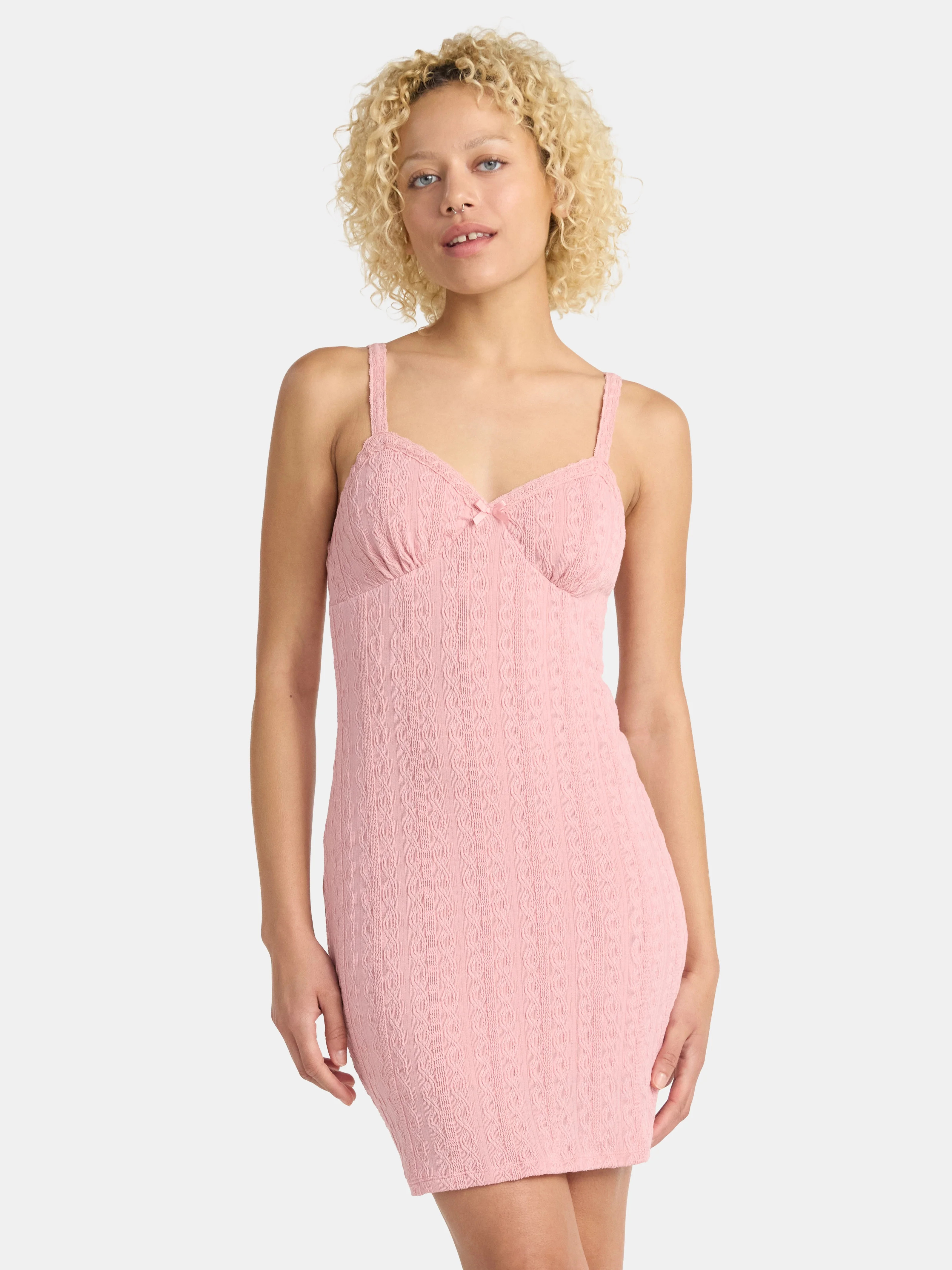 No Boundaries Cable Knit Mini Dress with Lace Trim, Women’s | Walmart (US)