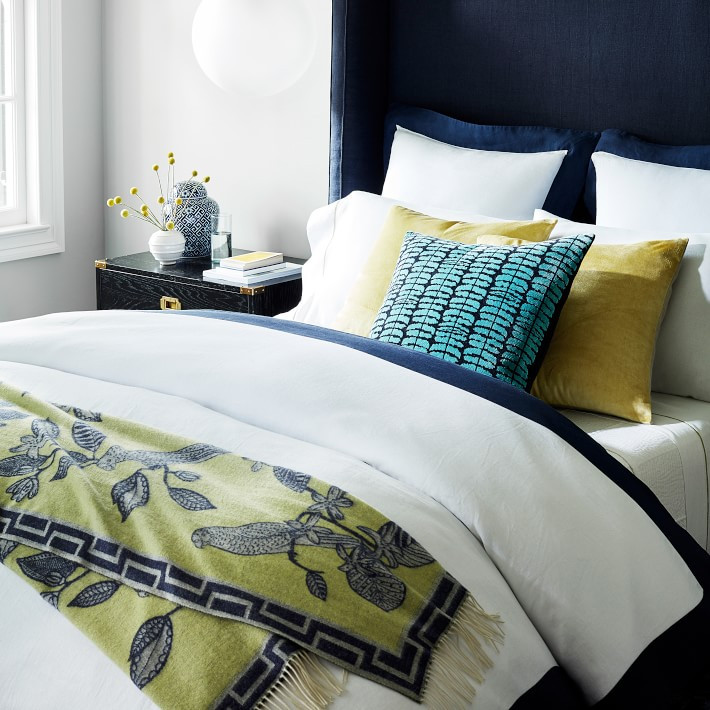 Williams Sonoma Novelty Patterned Jacquard Cashmere Throw, Naive Bird, Green | Williams-Sonoma