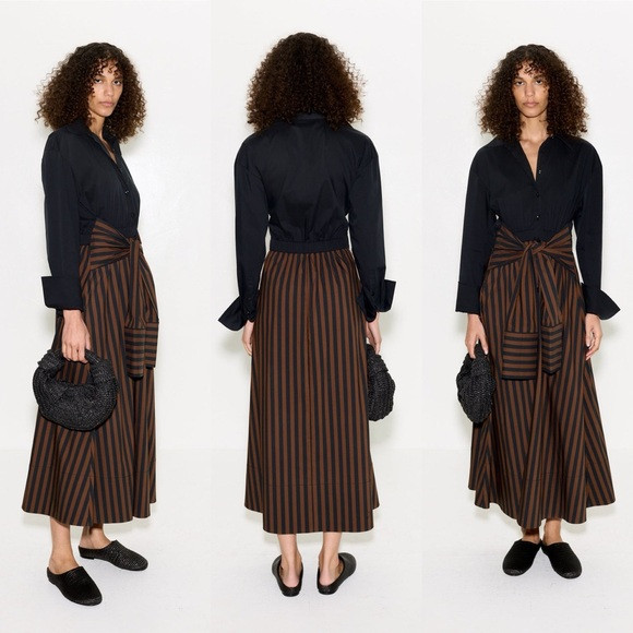 Simon Miller Inna Poplin Maxi Shirt Dress Black Brown Stripe Size Small | Poshmark