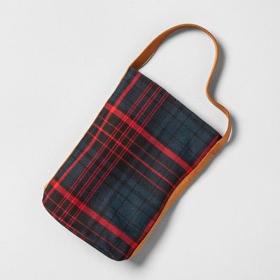 Wine Tote Plaid Leather Handle - Blue/Red - Hearth & Hand™ with Magnolia | Target