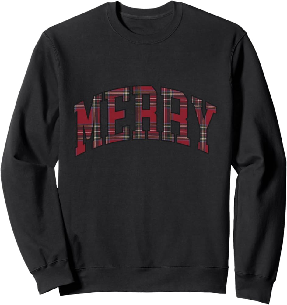 Merry Christmas Plaid Tartan Varsity Block Letter Women Kids Sweatshirt | Amazon (US)