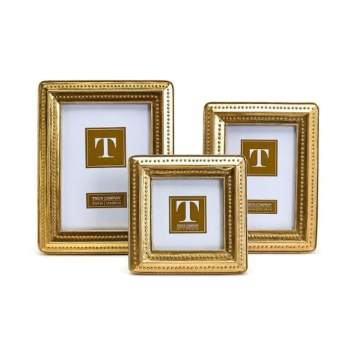 Two's Company Antique Gold Beaded Edge Picture Frames - Vintage Style Luxury Photo Frames in 3 Sizes, Classic Decorative Wall Decor - Set of 3 | Amazon (US)