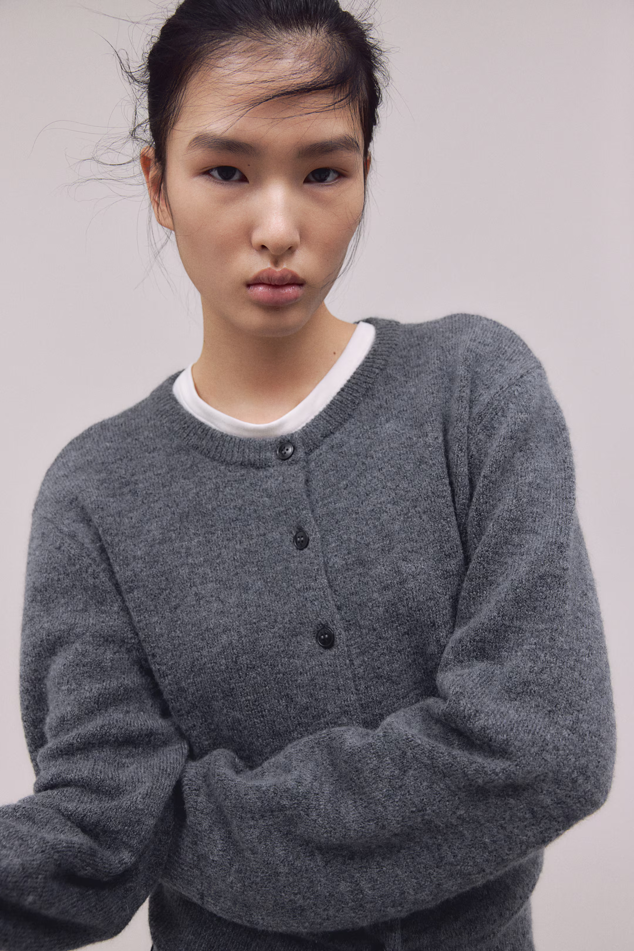 Cardigan - Round neck - Long sleeve - Dark grey marl - Ladies | H&M GB | H&M (UK, MY, IN, SG, PH, TW, HK)