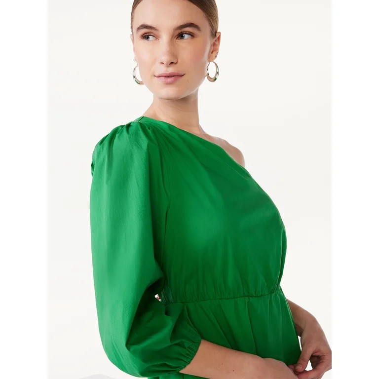 Scoop Women's One Shoulder Poplin Midi Dress, Sizes XS-XXL | Walmart (US)