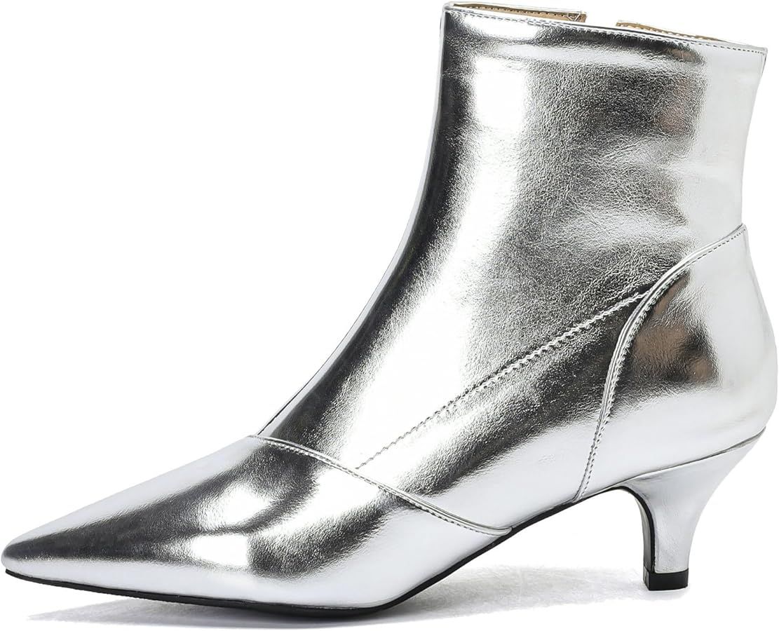 Pointed Toe Booties,Womens Dress Boots Low Heel,Kitten Heel Metallic Boots For Women | Amazon (US)